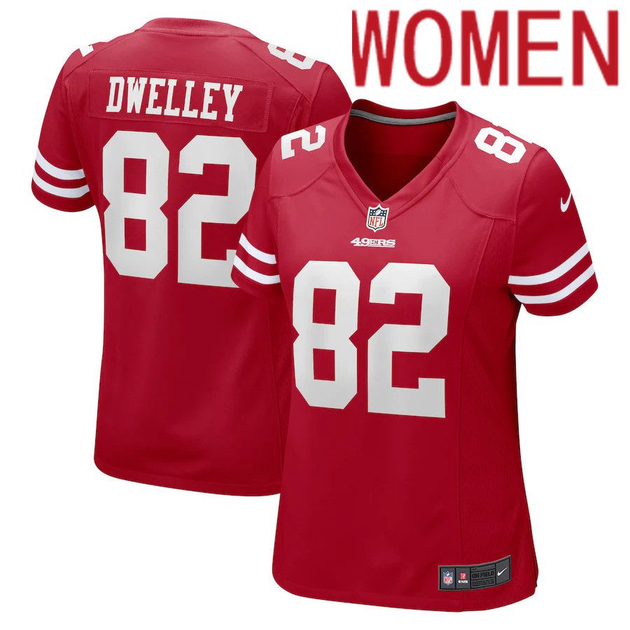 Cheap Women San Francisco 49ers 82 Ross Dwelley Nike Scarlet Game NFL Jersey